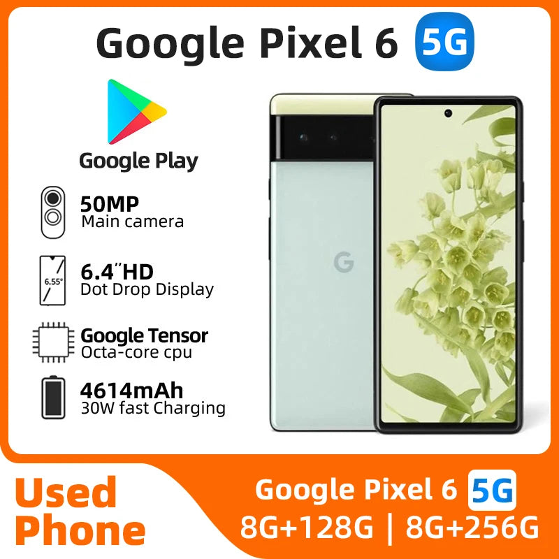 Pixel6 5G Smartphone CPU  Tensor Battery Capacity 4614Mah 50MP Cameraoriginal Used Phone