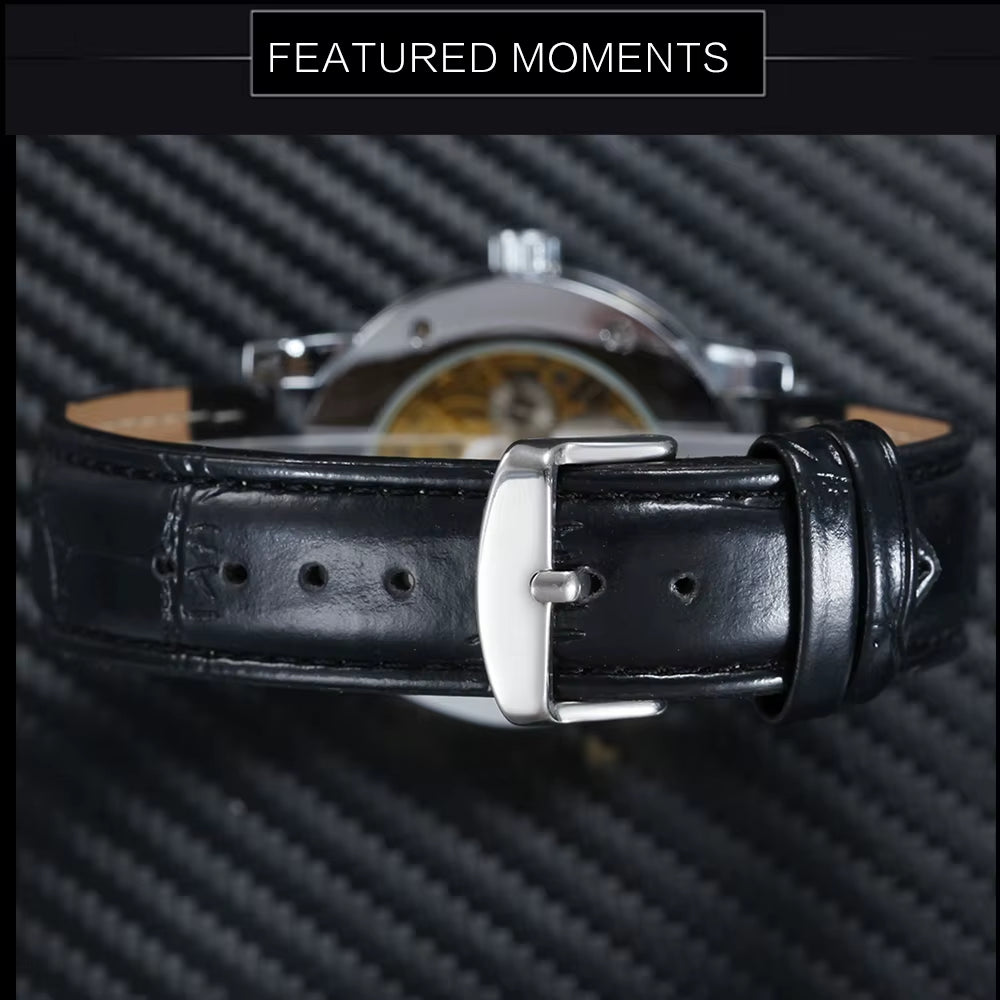 WINNER Fashion Mechanical Watch for Women Top Brand Luxury Watches Diamond Skeleton Dial Leather Strap Unisex Size Wristwatches