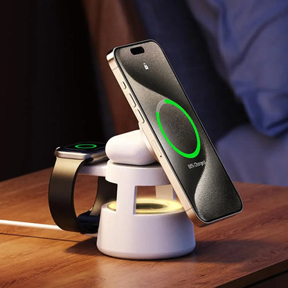 Wireless Charger Stand 5 in 1 Night Light LED Bluetooth Speaker for Magsafe for Apple Watch 9 8 Airpods Pro