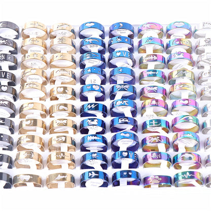 20Pcs/Lot Simple Stainless Steel Hollow Rings for Women Men Fashion Punk Love Shape Party Gifts Jewelry Mix Style