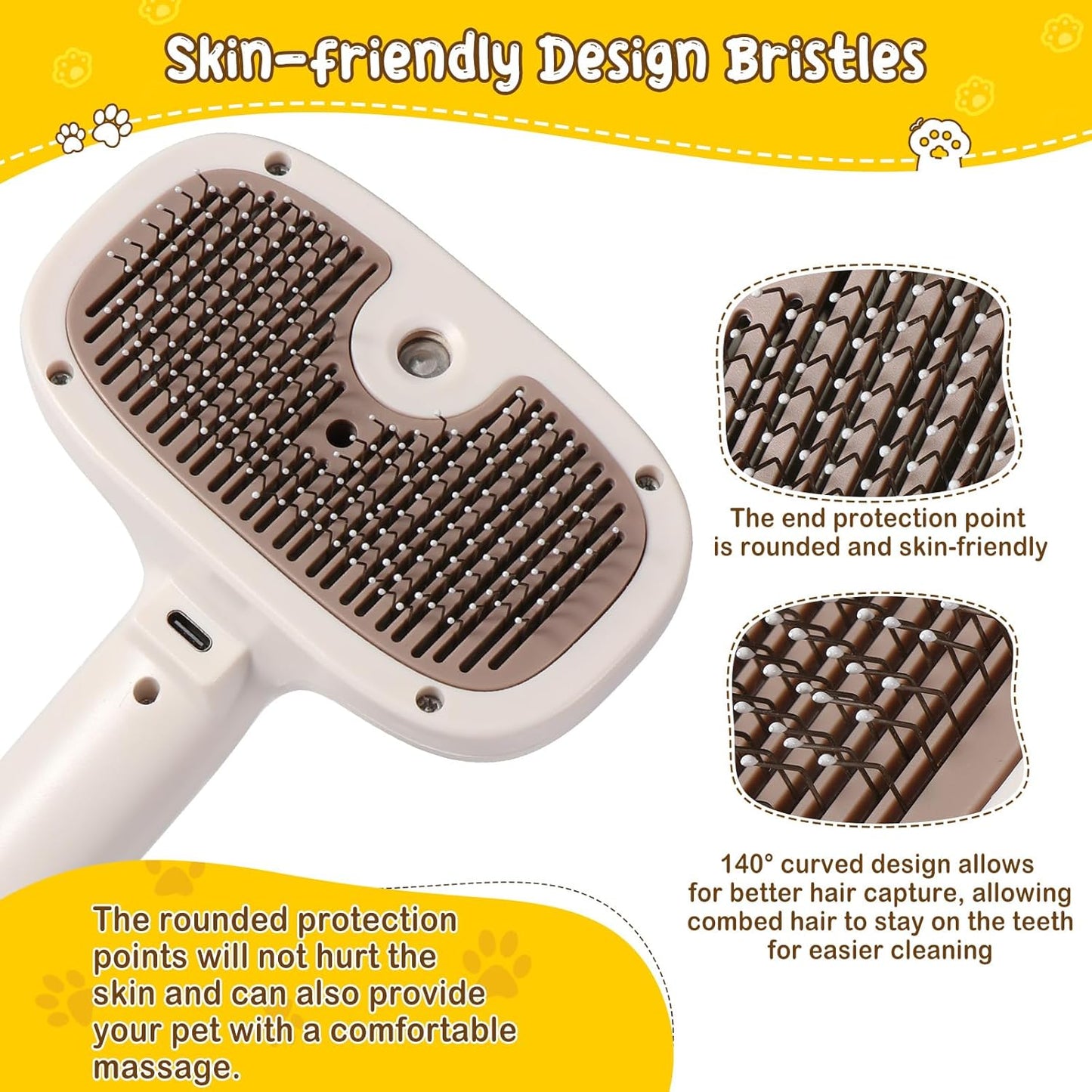 Brosse Chat Vapeur, 4 in 1 Brosse Vapeur Chat Chien Avec Réservoir D'Eau Rechargeable Pour À Poils Courts Et Longs Pour Chien Massage, Soin