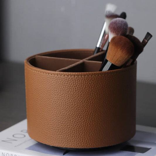 Nordic Style Yike Rotating Desktop Leather Storage Box Makeup Brush Storage Office Pen Holder Home Decoration