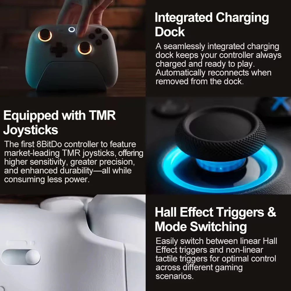 New 8Bitdo Ultimate 2 Wireless Controller Gamepad with 8Speed Exclusive Technology TMR RGB Lighting Joysticks for PC Android