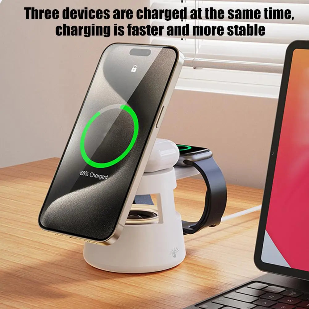 Wireless Charger Stand 5 in 1 Night Light LED Bluetooth Speaker for Magsafe for Apple Watch 9 8 Airpods Pro