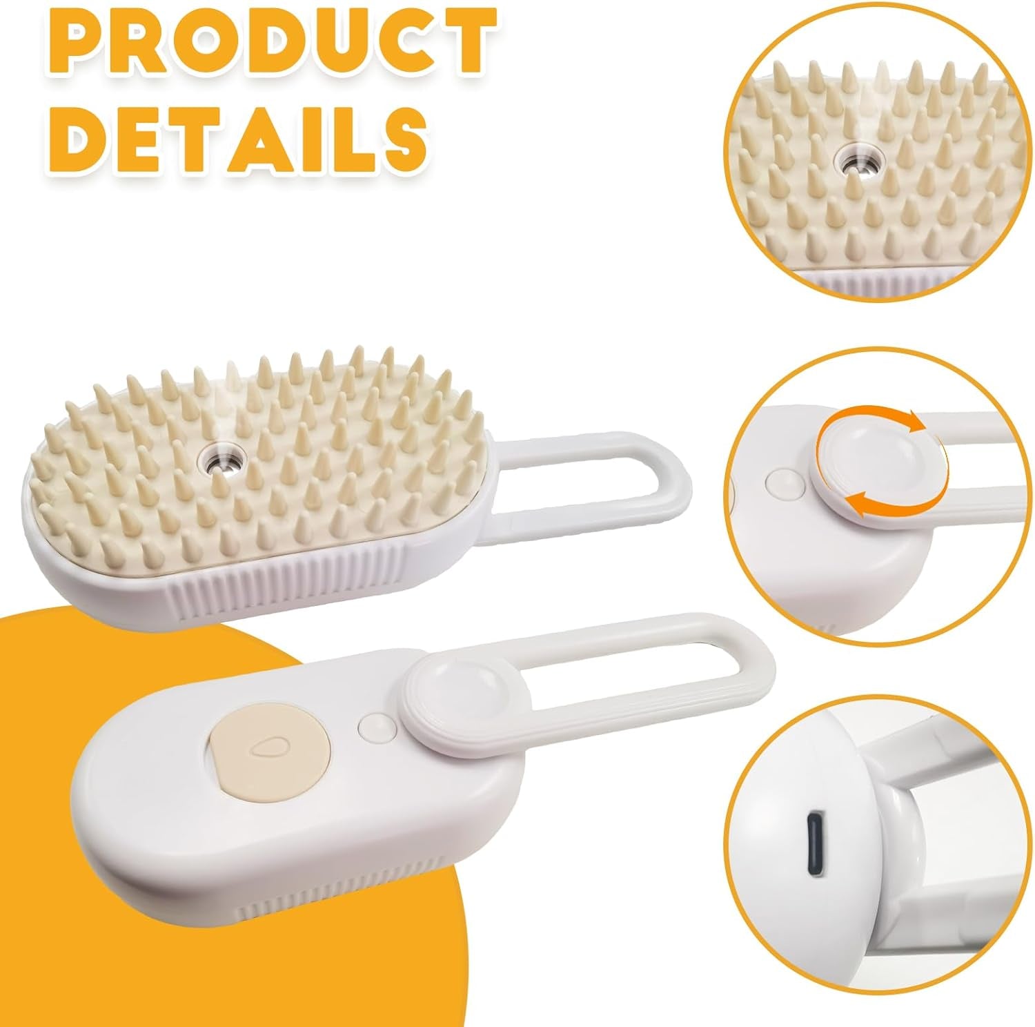 Brosse À Vapeur 3 En 1 Pour Chat, Nettoyage À La Vapeur Pour Chien Avec Poignée Pliable, Brosse De Toilettage Multifonction Rechargeable Pour Animaux De Compagnie, Peigne Pour Enlever La Perte De