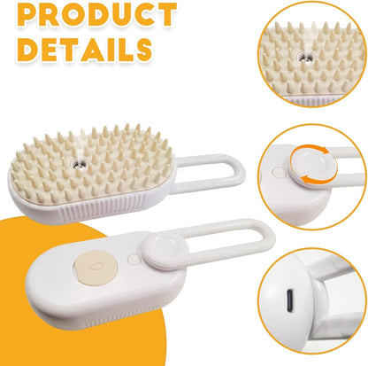 Brosse À Vapeur 3 En 1 Pour Chat, Nettoyage À La Vapeur Pour Chien Avec Poignée Pliable, Brosse De Toilettage Multifonction Rechargeable Pour Animaux De Compagnie, Peigne Pour Enlever La Perte De
