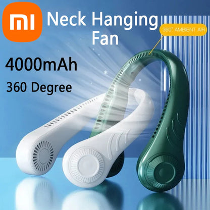 Xiaomi Neck Hanging Fan Bladeless Usb Charging 360 Degree Fan High Wind Power Portable Cooling Neckband Fan Air Outlets 4000Mah