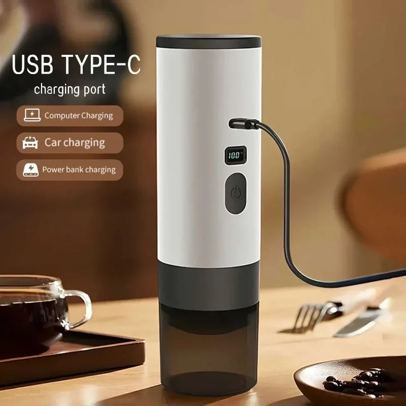 3-In-1 Portable Electric Coffee Makercapsule Coffee Grinder Travel Coffee Maker with Cordless Heating for Home Camping and Car