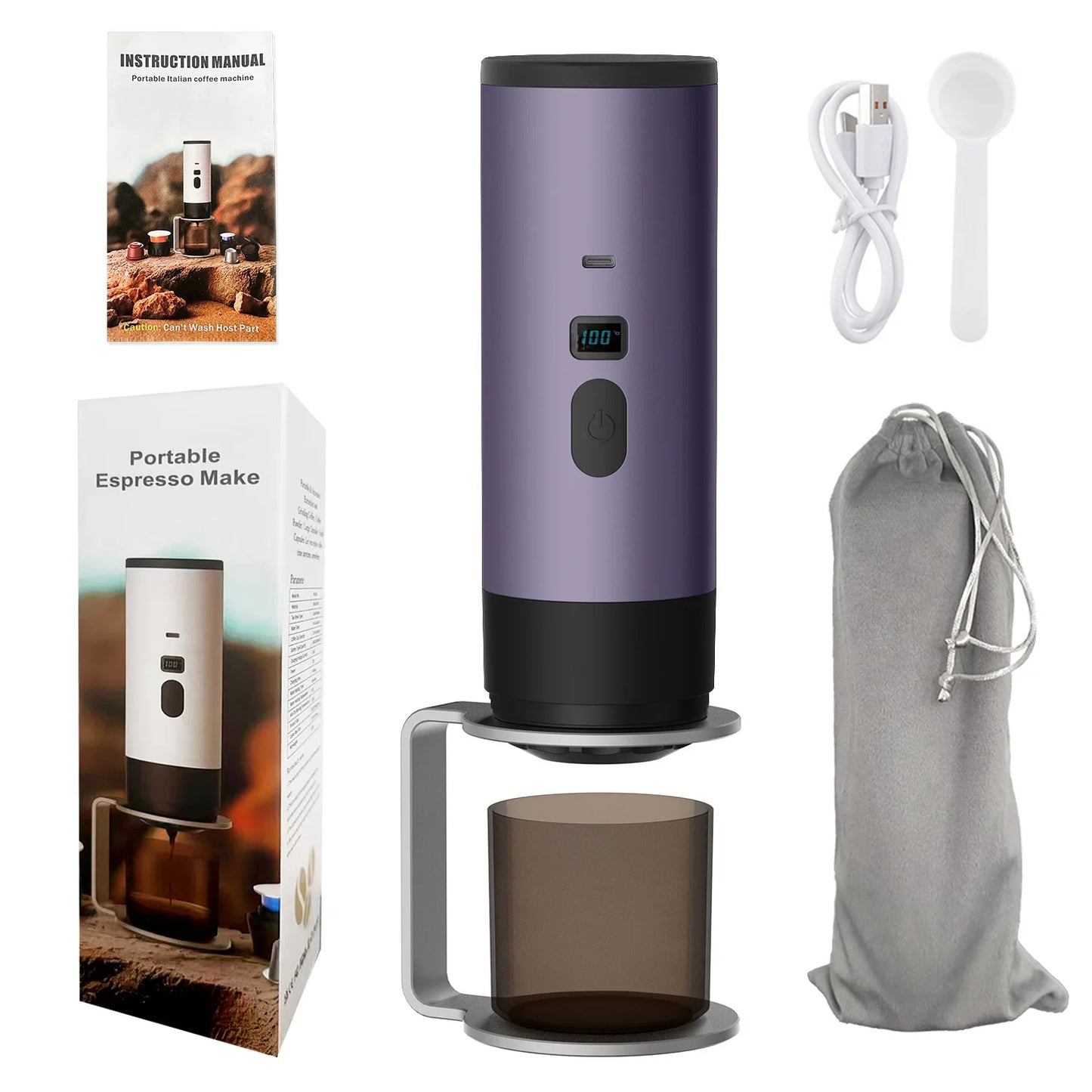 3-In-1 Portable Electric Coffee Makercapsule Coffee Grinder Travel Coffee Maker with Cordless Heating for Home Camping and Car
