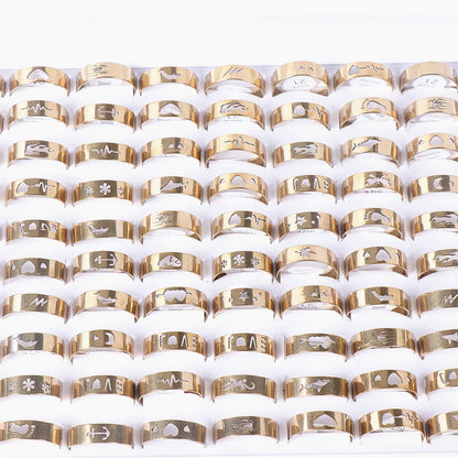 20Pcs/Lot Simple Stainless Steel Hollow Rings for Women Men Fashion Punk Love Shape Party Gifts Jewelry Mix Style