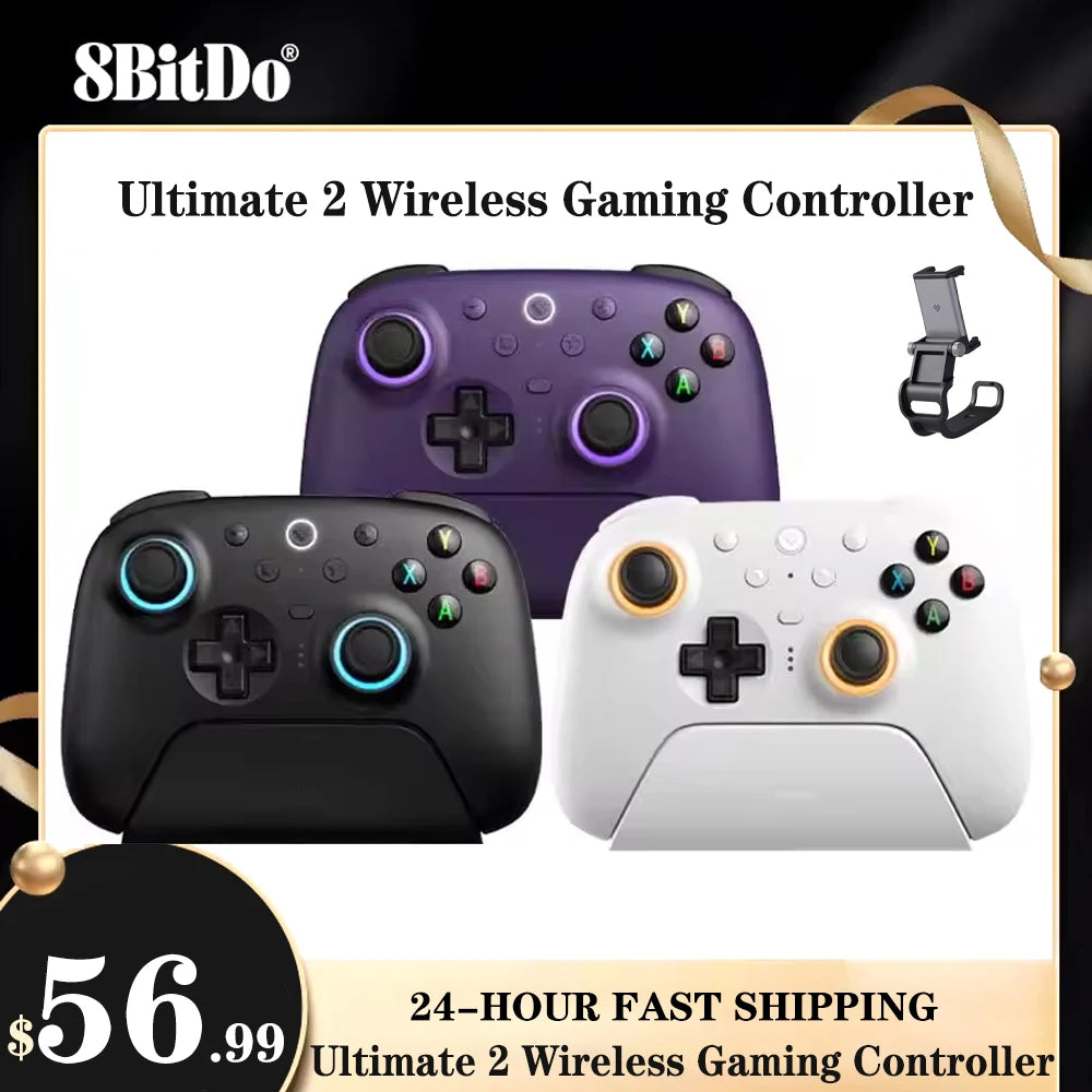 New 8Bitdo Ultimate 2 Wireless Controller Gamepad with 8Speed Exclusive Technology TMR RGB Lighting Joysticks for PC Android