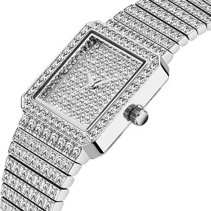Diamond Watch for Women Luxury Brand Ladies Gold Square Watch Minimalist Analog Quartz Movt Unique Female Iced Out Watch