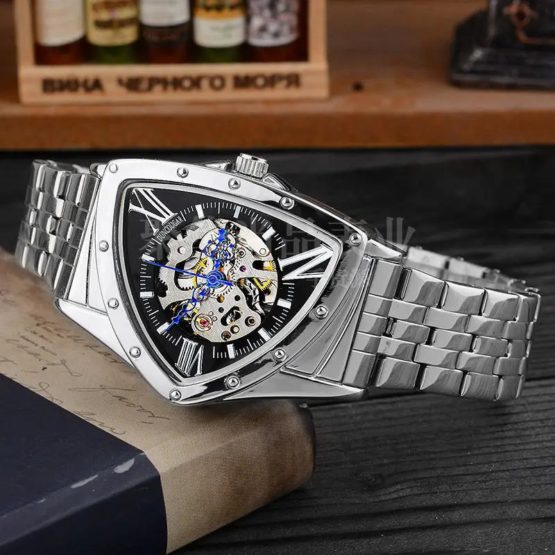 Men Watch Hollow Triangular Mechanical Watches Stainless Steel Men'S Wristwatches Fashion Brand Men Clock Male Dropshipping!!!
