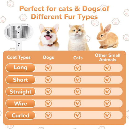 Baguette Magique Pour Poils D'Animaux, Brosses De Massage 3 En 1 Avec Poignée, Peigne D'Épilation Pour Animaux De Compagnie Avec Vapeur, Peigne Pulvérisateur De Nettoyage Rechargeable Adapté Pour