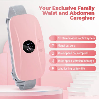 Electric Period Cramp Massager Vibrating Heating Belt for Menstrual Colic Relief Pain Waist Stomach Abdominal Warm Palace Belt