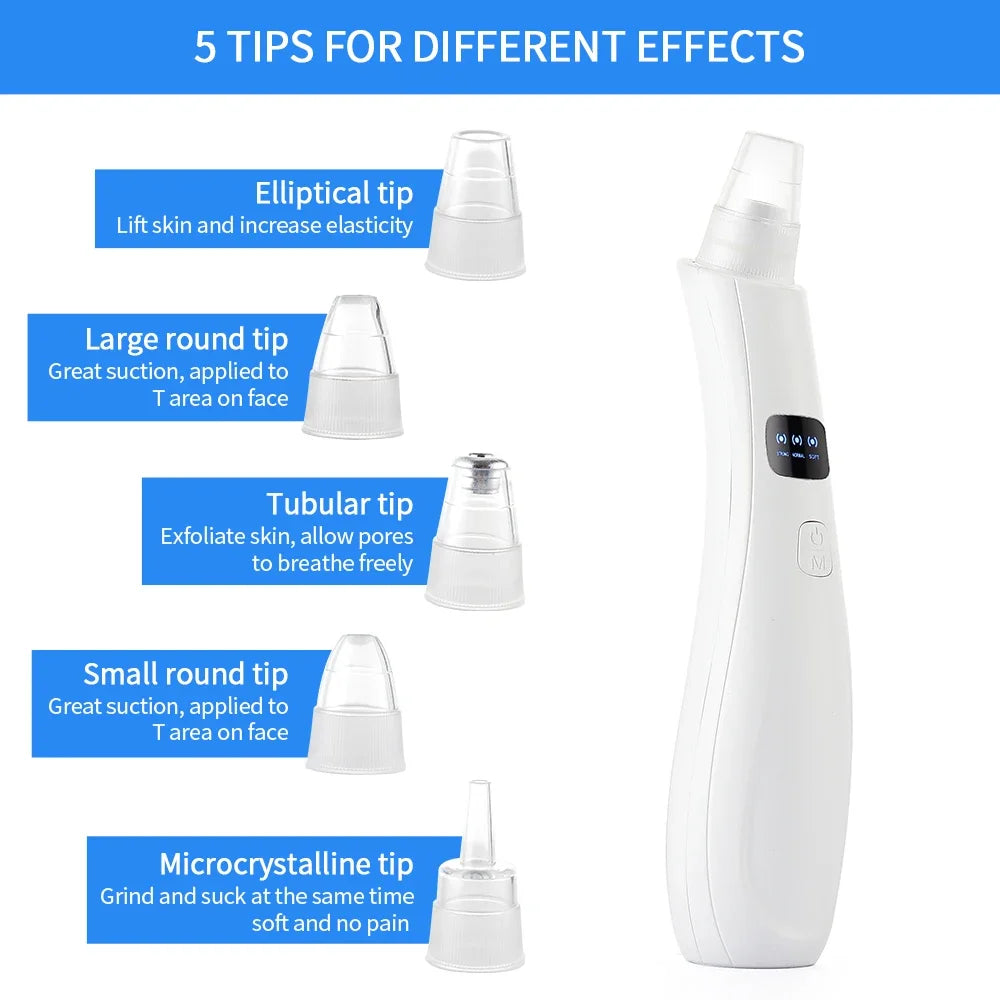 Electric Blackhead Remover Vacuum Suction Strong Black Spots Pore Acne Cleaner Machine Rechargeable Facial Nose Skin Care Tool