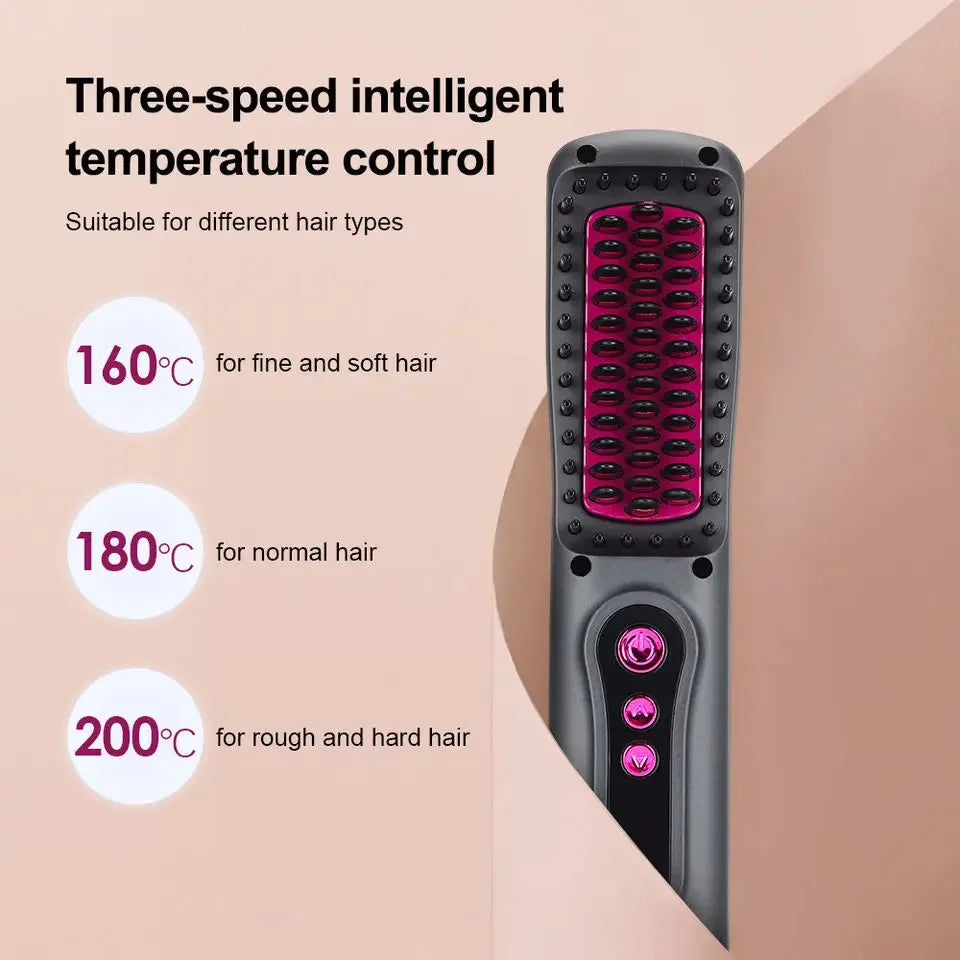 Wireless Hair Straightener Hot Comb Mini Portable USB Rechargeable Ionic Hair Styling Tool