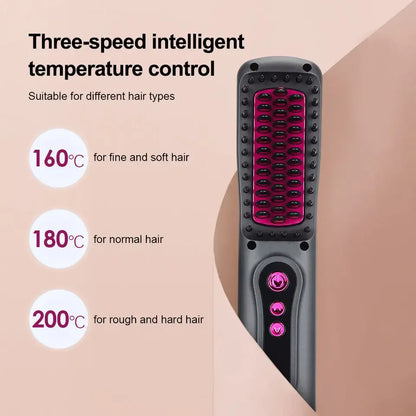 Wireless Hair Straightener Hot Comb Mini Portable USB Rechargeable Ionic Hair Styling Tool