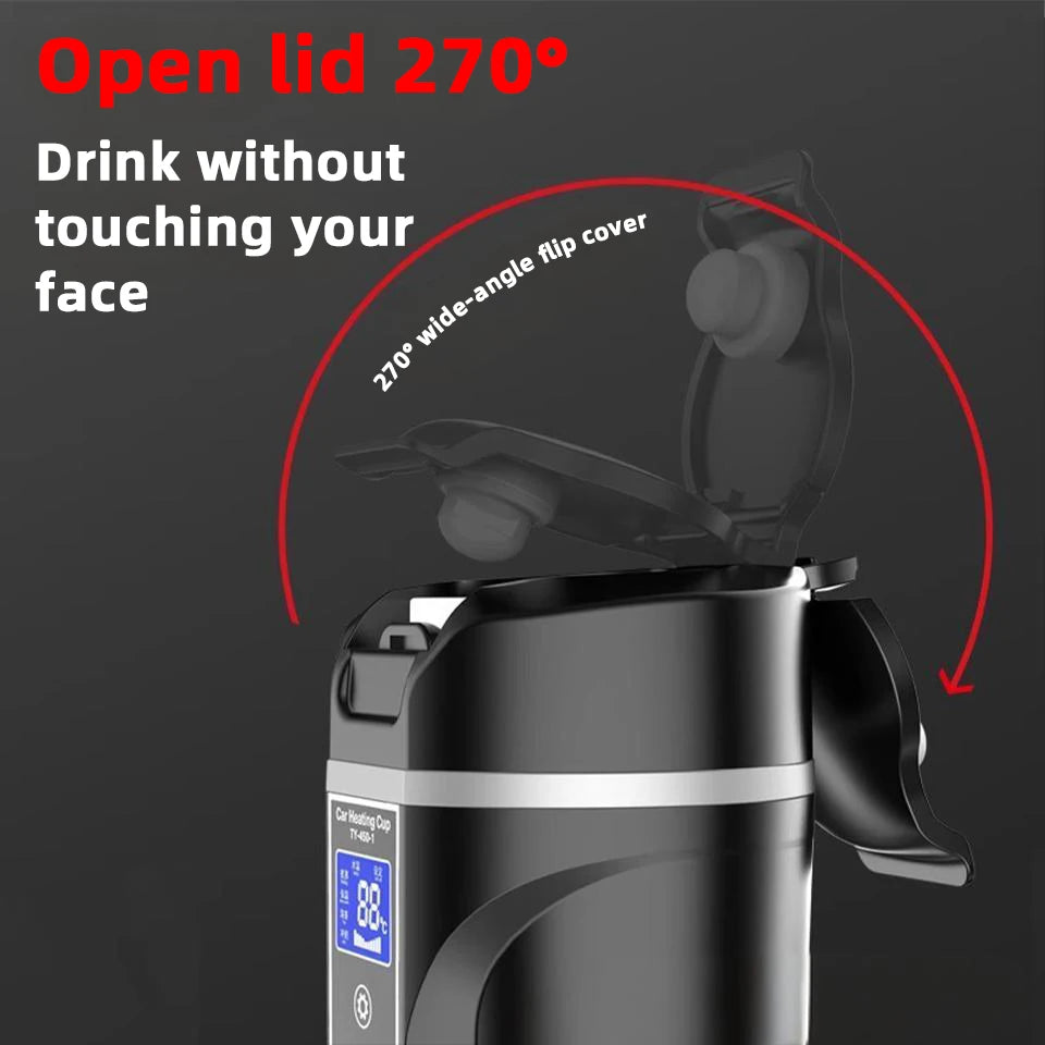 Electric Kettle 12V/24V Smart Car Heating Cup Touch Screen Thermos Cup 450 Ml Car Heating Cup Adjustable Temperature