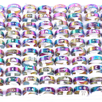 20Pcs/Lot Simple Stainless Steel Hollow Rings for Women Men Fashion Punk Love Shape Party Gifts Jewelry Mix Style